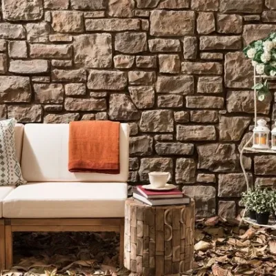 Köy evi bahçesi dekoratif taş kaplama modeli masso kahve deseni