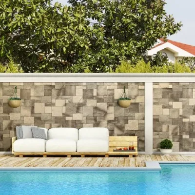 Villa havuz kenarı duvarı dekoratif taş kaplama