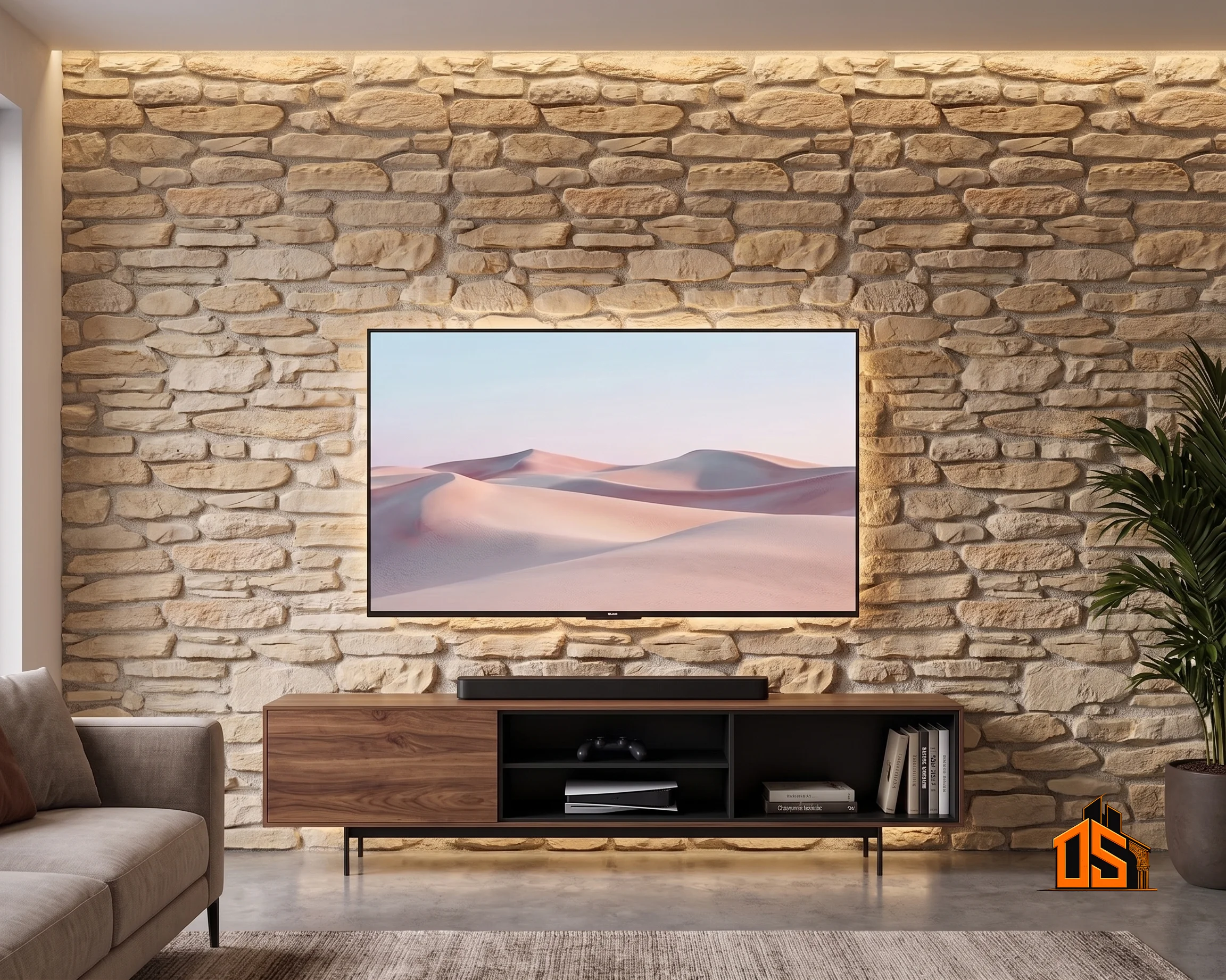 Montanoso kültür taşı ile TV arkası dekoratif taş kaplama