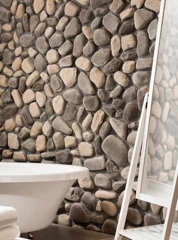 Natilus zeytin ve kahve tonlarıyla banyo duvar kaplaması