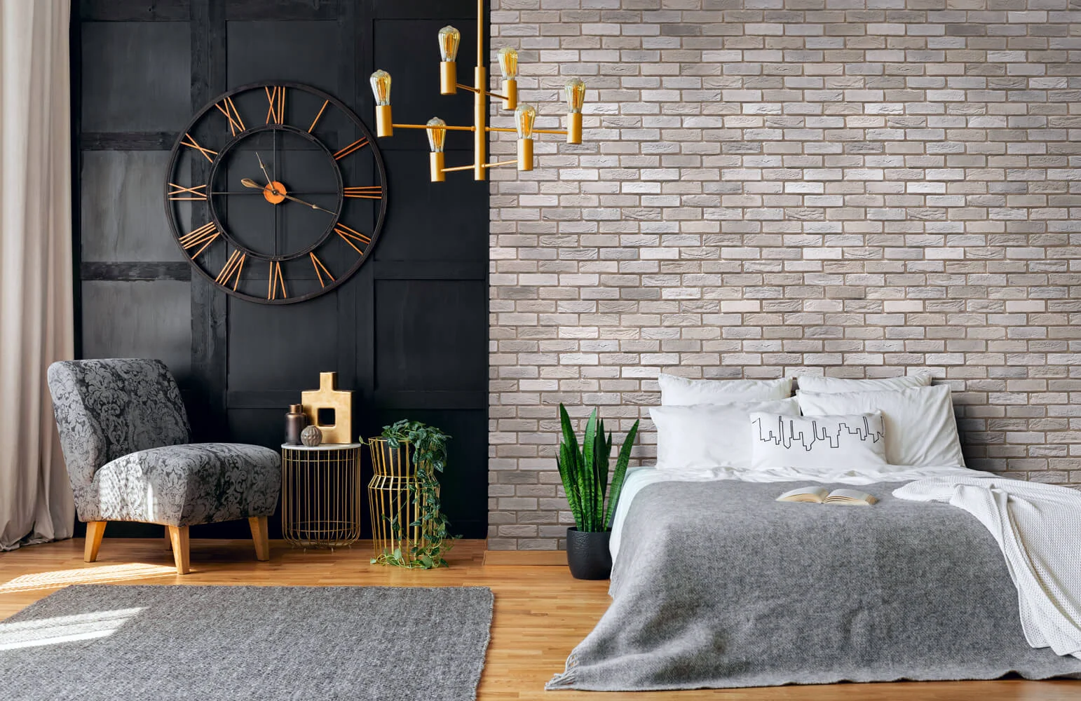 Loft kültür tuğlası yatak odası örneği
